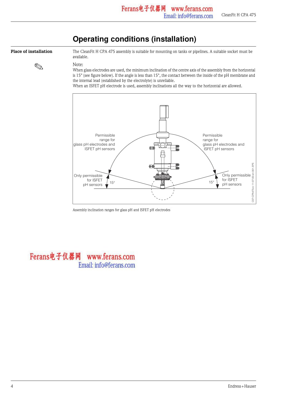 德国E+H分析仪表：PH ORP支架 Cleanfit P CPA475_第4页