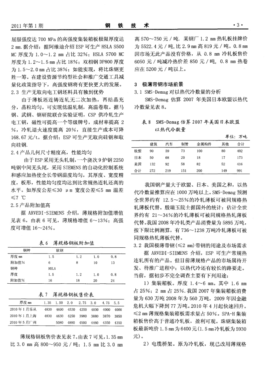 带钢无头轧制ESP工艺的技术经济分析_第3页