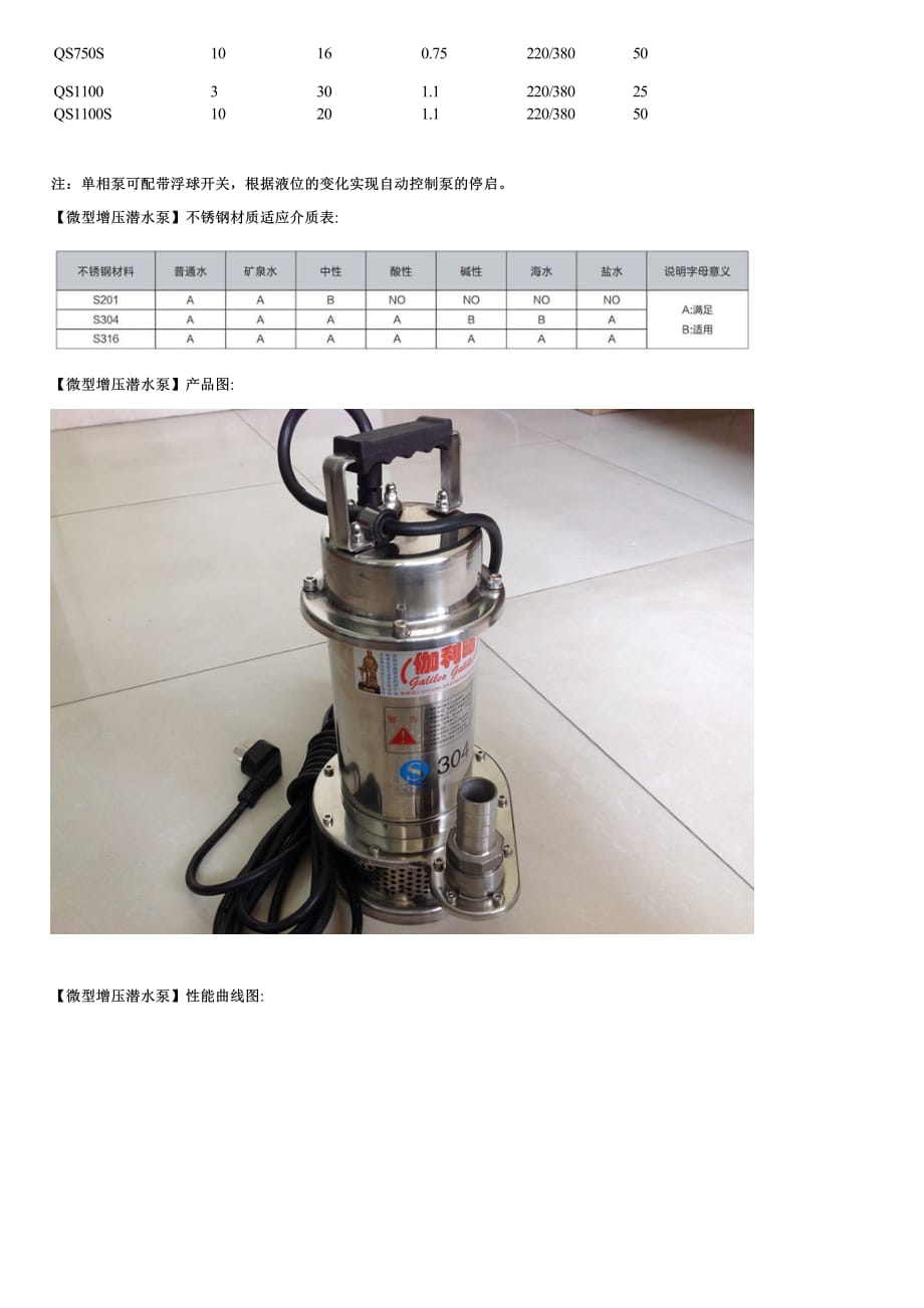 微型增压潜水泵性能参数及价格_第2页