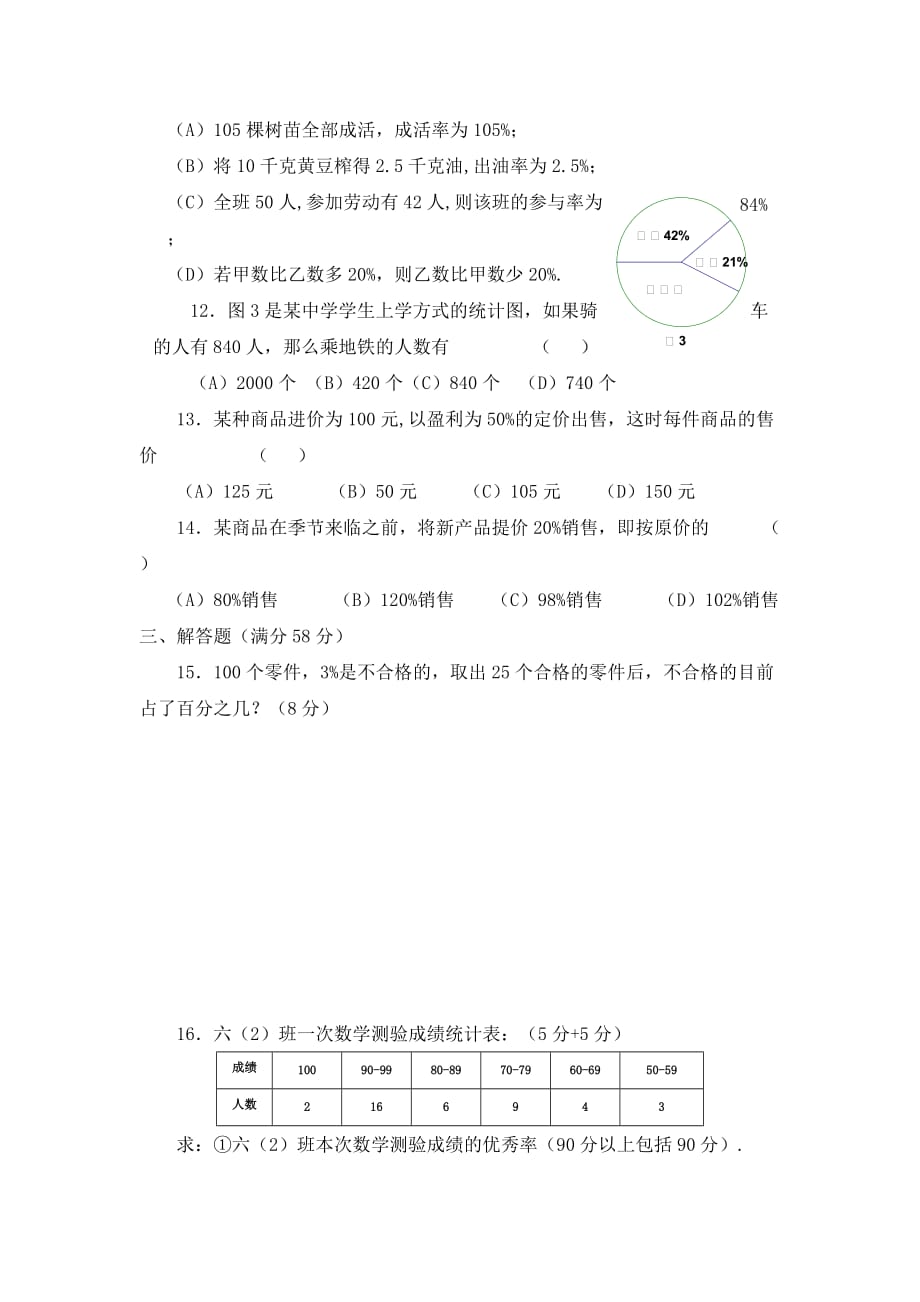 六年级上册数学试题 3.5 百分比的应用(1)-(3) 沪教版(2015秋)无答案_第2页