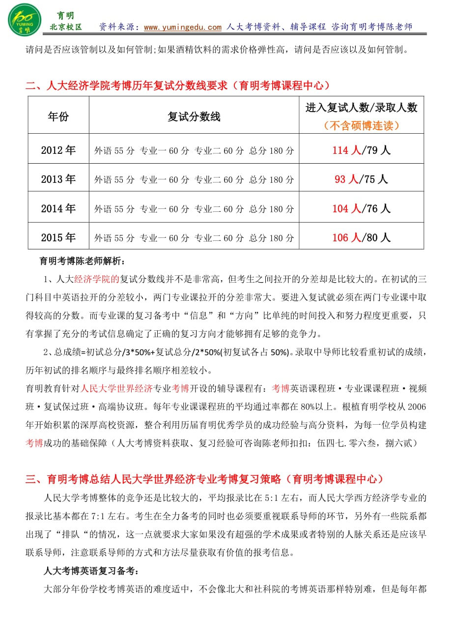 人民大学经济学院世界经济学专业考博真题复试分数线复习策略-育明考研考博_第2页