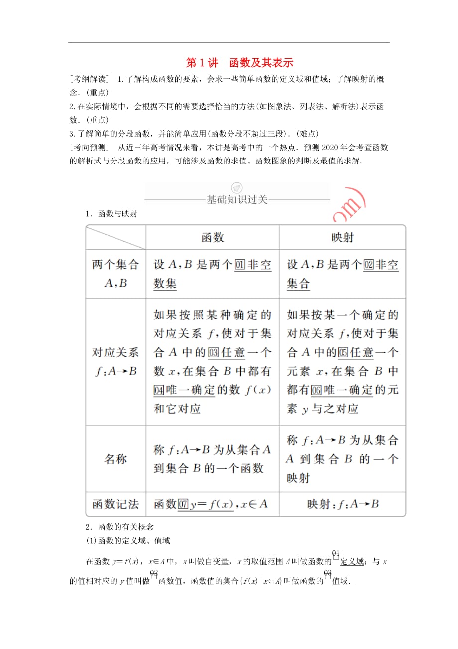 2020版高考数学一轮复习第2章 函数、导数及其应用 第1讲 函数及其表示讲义 理（含解析）_第1页