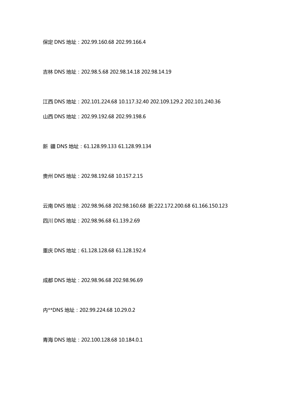 全国各地电信、网通、铁通 DNS服务器IP地址_第4页