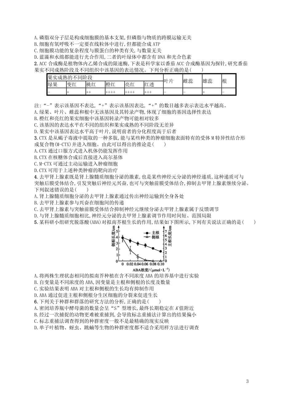 2019版高考生物大二轮复习选择题保分练：单选3合1练8_第3页