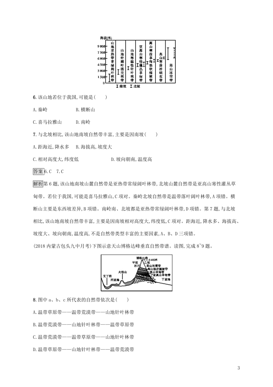 2020版高考地理大一轮复习第四章 自然地理环境的整体性与差异性 课时规范练18 自然地理环境的差异性 湘教版_第3页