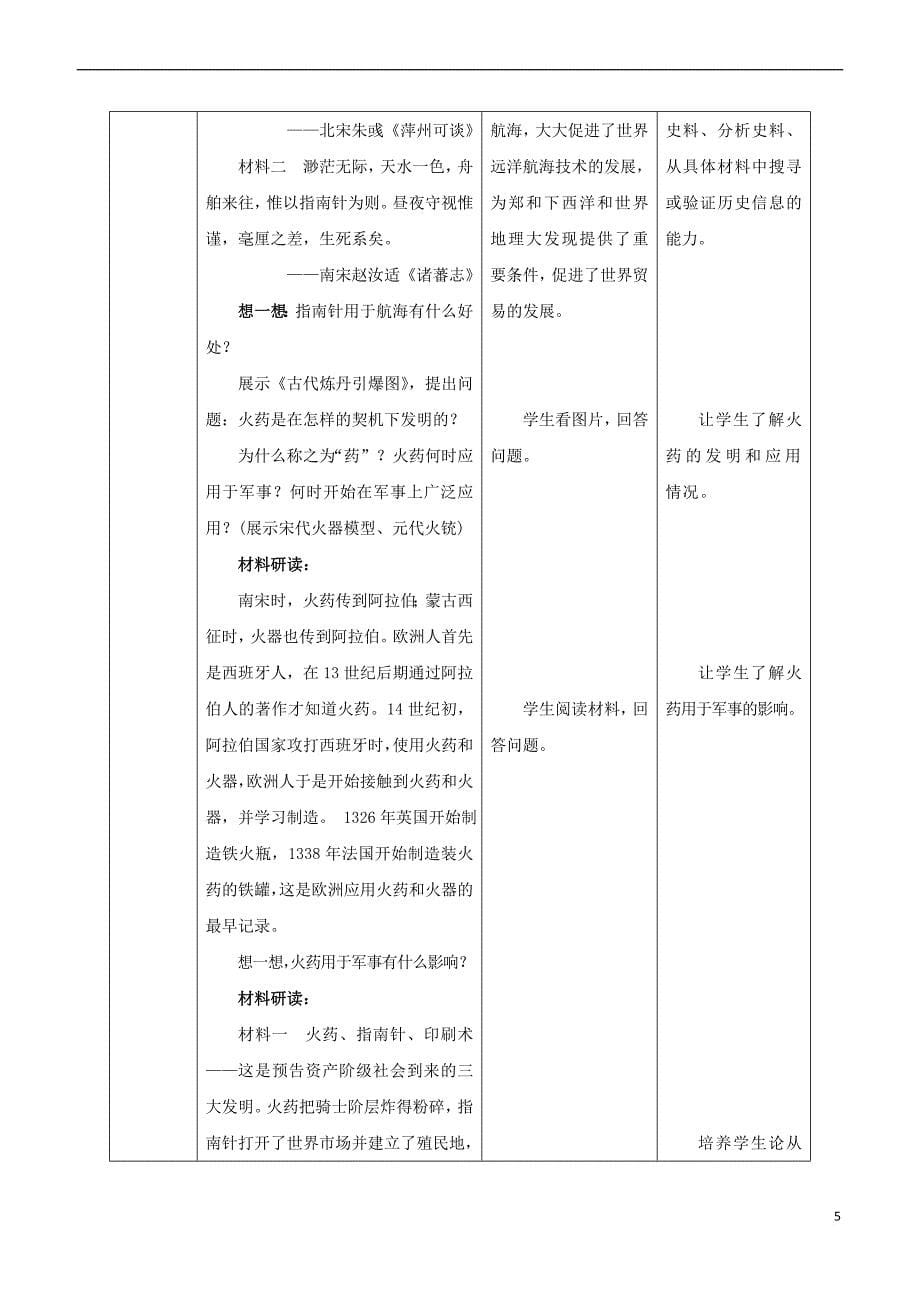 七年级历史下册第二单元 辽宋夏金元时期：民族关系发展和社会变化 第13课 宋元时期的科技与中外交通教案 新人教版_第5页