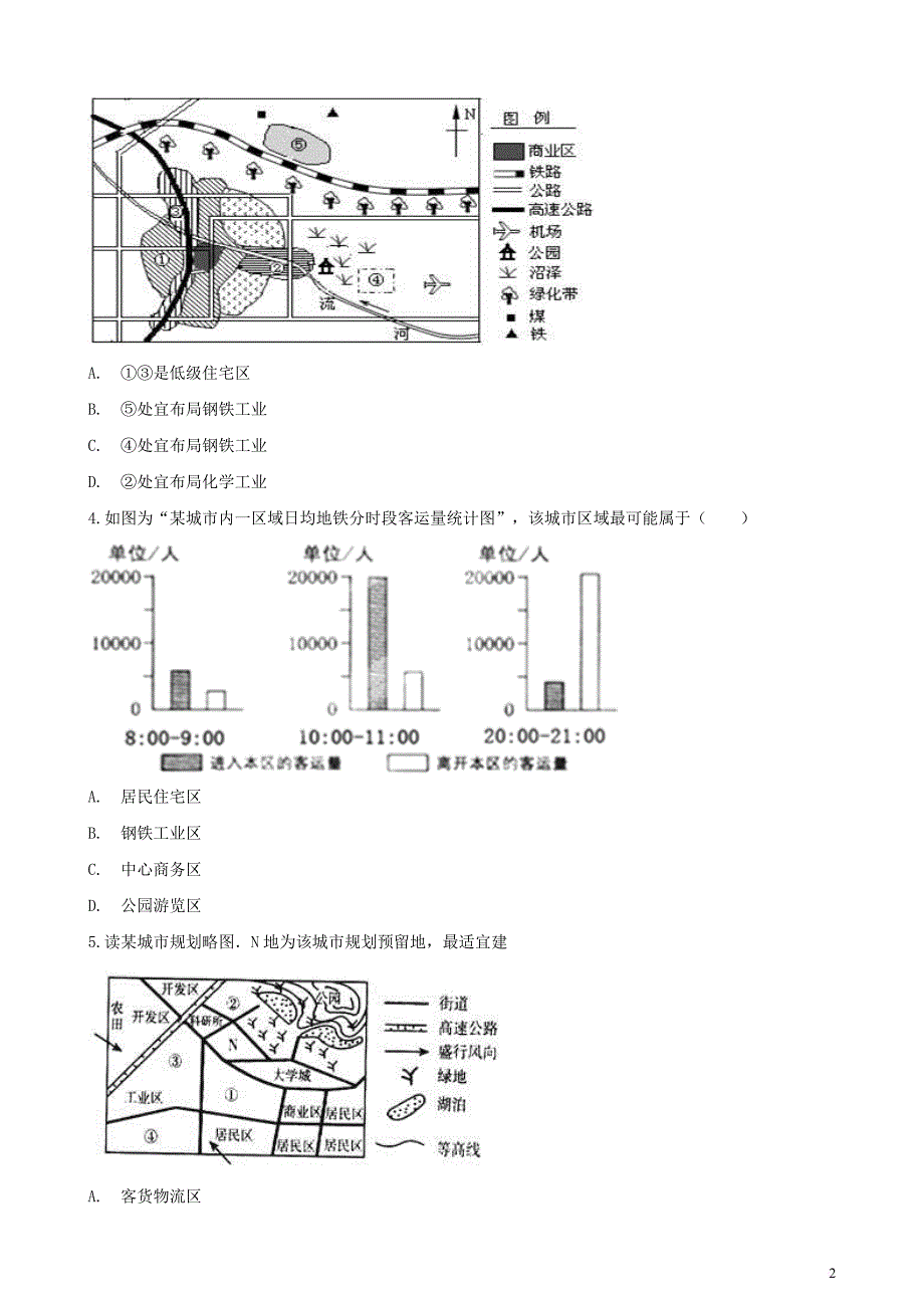 2019高中地理第二章 城市与城市化 2.1 城市内部空间结构同步测试 新人教版必修2_第2页