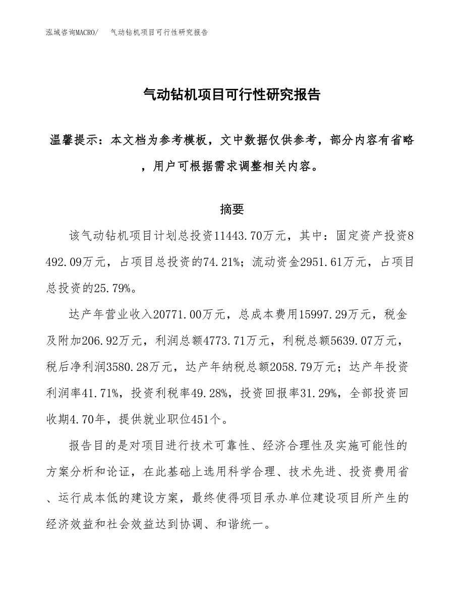 气动钻机项目可行性研究报告范本大纲.docx_第1页