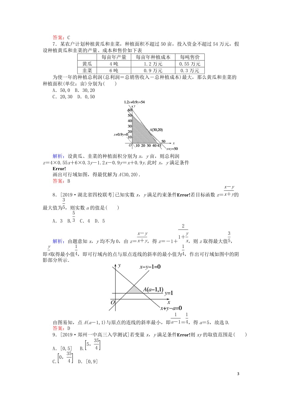 2020高考数学一轮复习第六章 不等式、推理与证明 课时作业34 二元一次不等式(组)与简单的线性规划问题 文_第3页