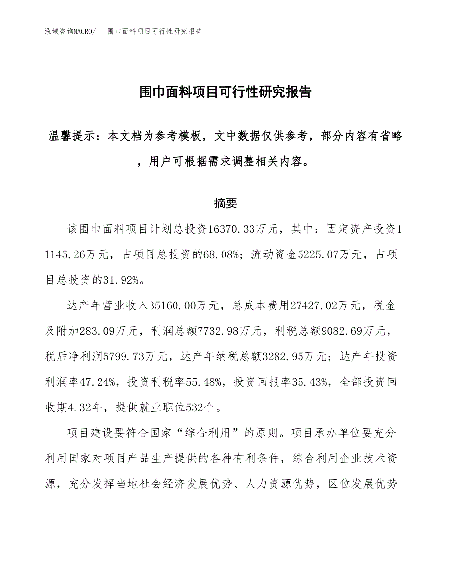 围巾面料项目可行性研究报告范本大纲.docx_第1页