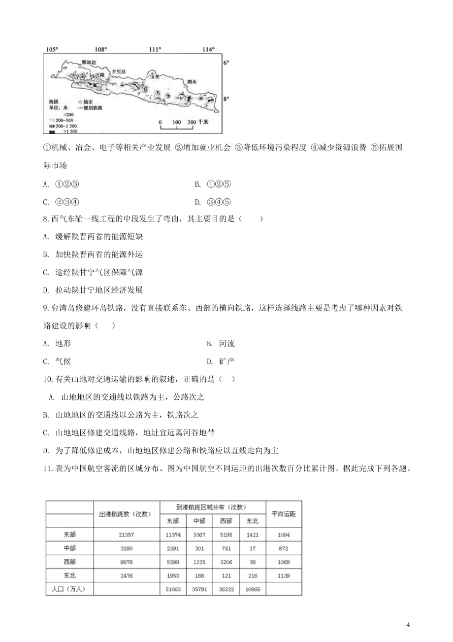 2019高中地理第五章 交通运输布局及其影响 5.1 交通运输方式和布局同步测试 新人教版必修2_第4页