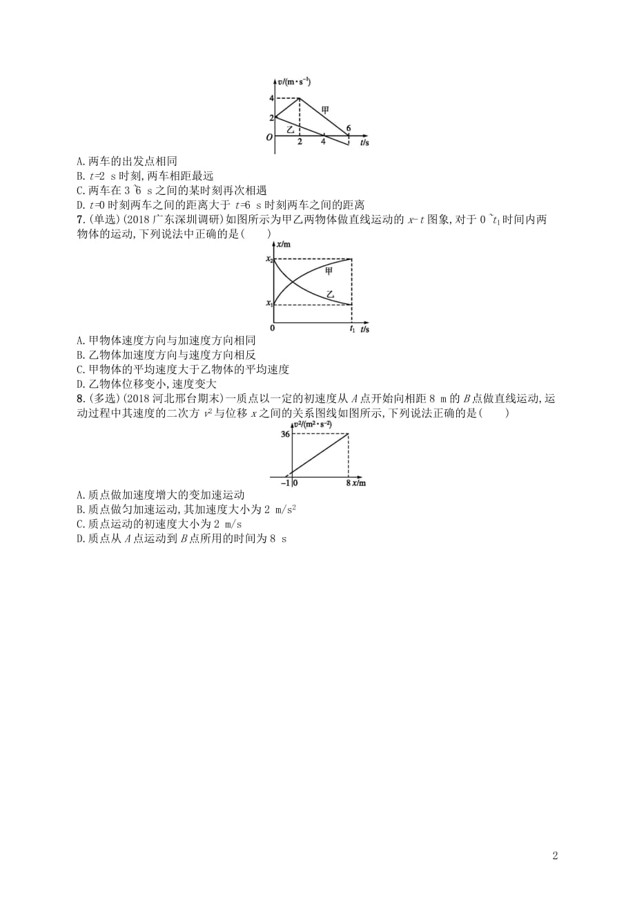 2019版高考物理二轮复习高考题型一 选择题2 运动学问题考情题型练_第2页