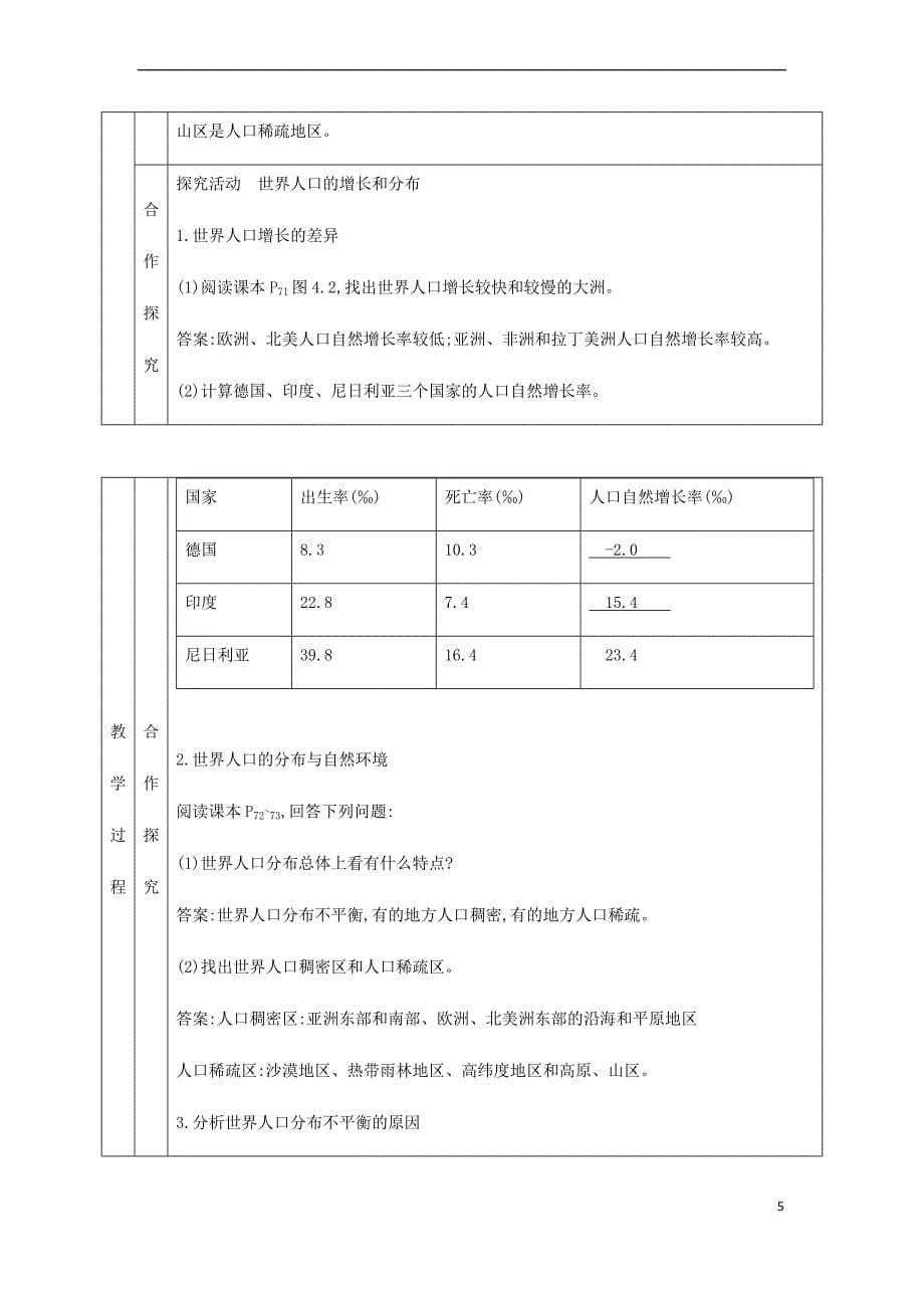 七年级地理上册4.1人口与人种教学设计 （新版）新人教版_第5页