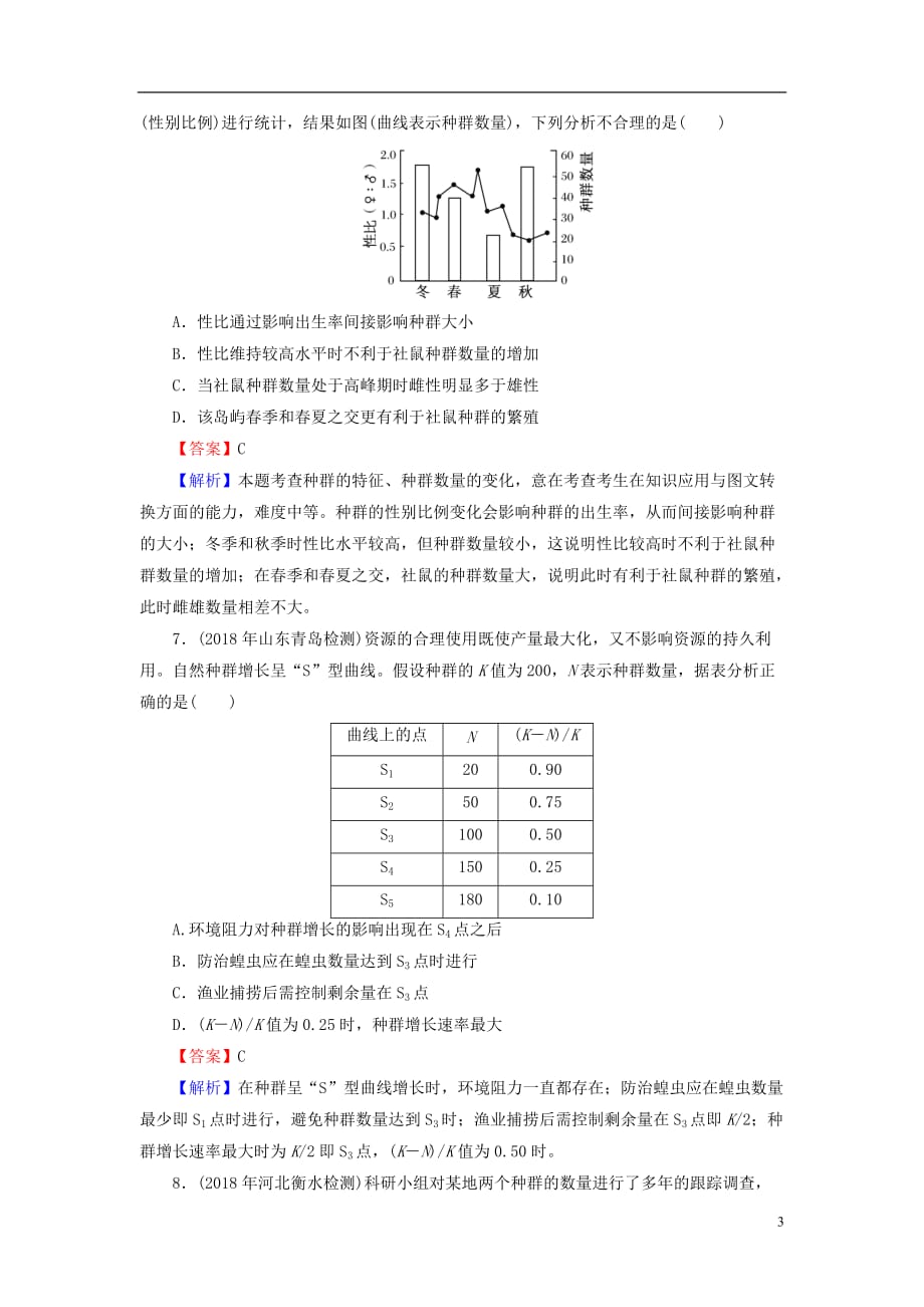 2019高考生物大一轮复习第2单元 种群和群落 第1讲 种群的特征和数量的变化课后提能演练 新人教版必修3_第3页