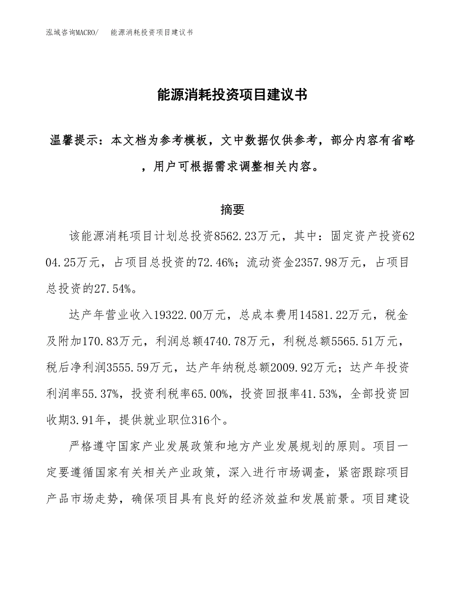 能源消耗投资项目建议书(可研报告)模板.docx_第1页