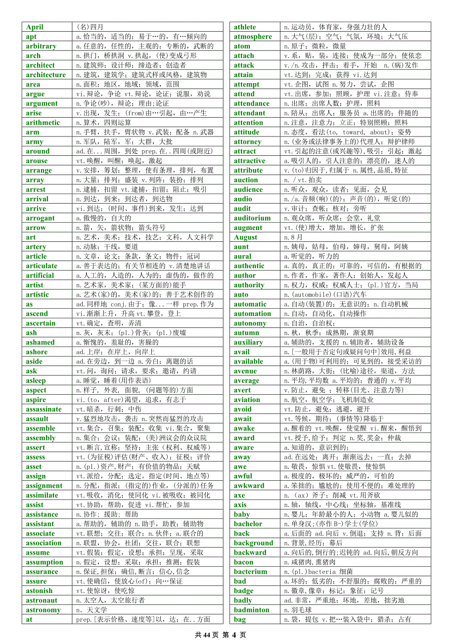 2014年考研英语大纲词汇(_完美打印版)_第4页