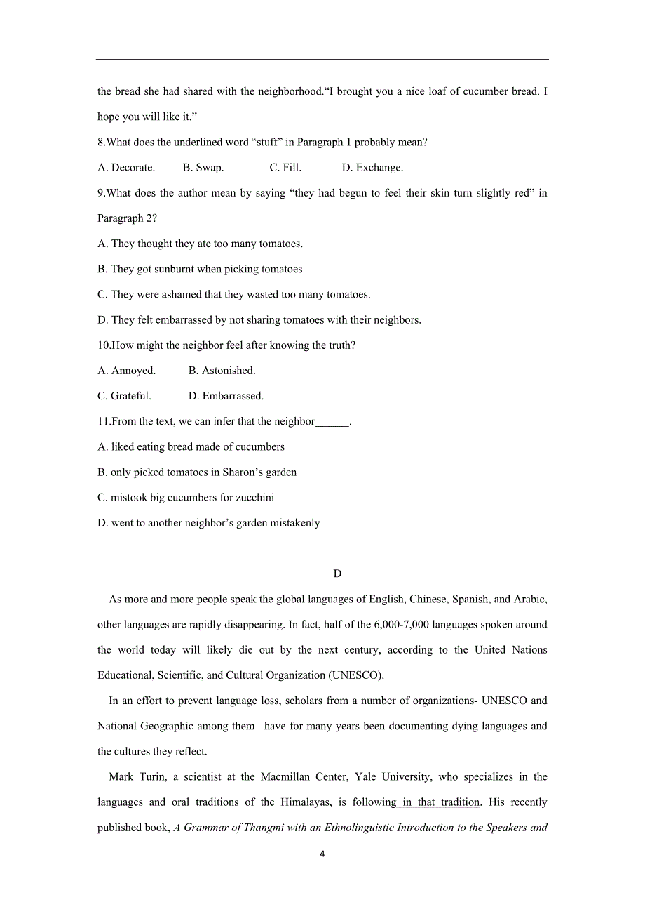 山西省新绛县第二中学17—18学学年下学期高二期中考试英语试题（附答案）$843930.doc_第4页