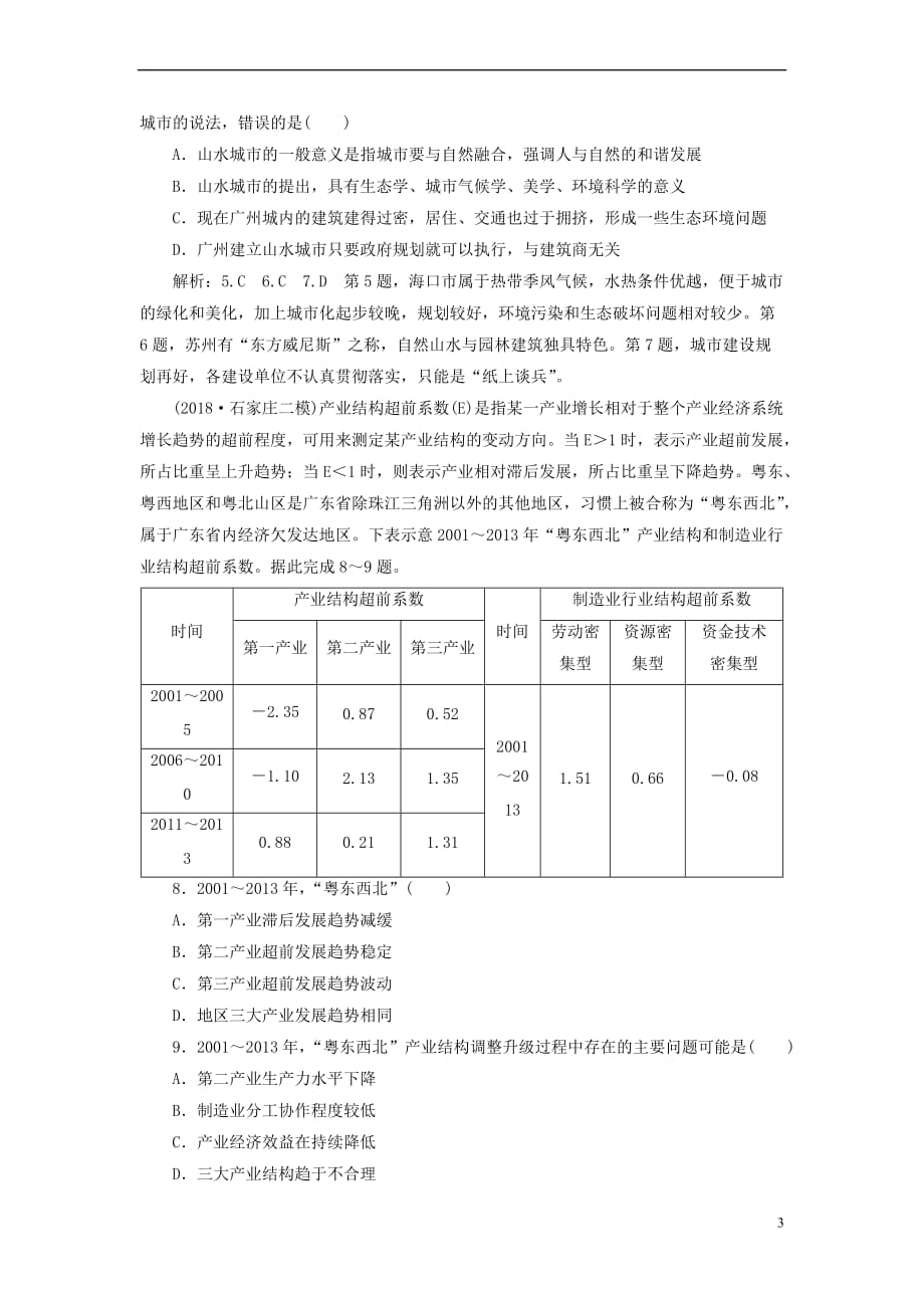 2019版高考地理一轮复习第三部分 第二章 区域可持续发展 课时跟踪检测（三十六）中国江苏省工业化和城市化的探索_第3页