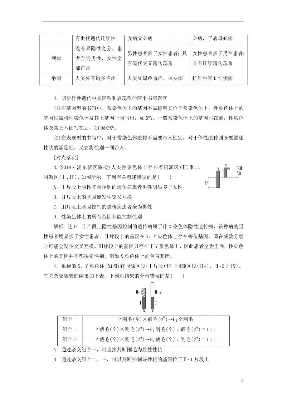 2019版高考生物一轮复习第五单元 遗传的基本规律与伴性遗传 第三讲 基因在染色体上和伴性遗传精选教案_第5页