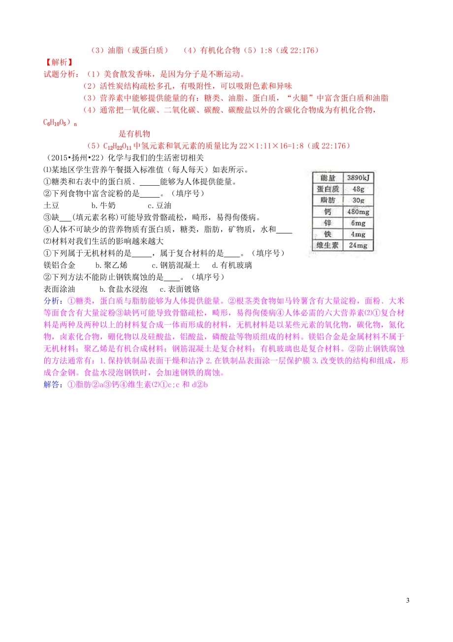 全国各地2015年中考化学试题分类汇编 第十单元 化学与健康.doc_第3页