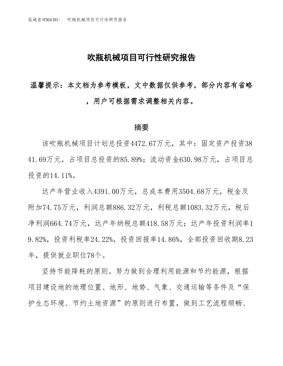 吹瓶机械项目可行性研究报告范本大纲.docx_第1页