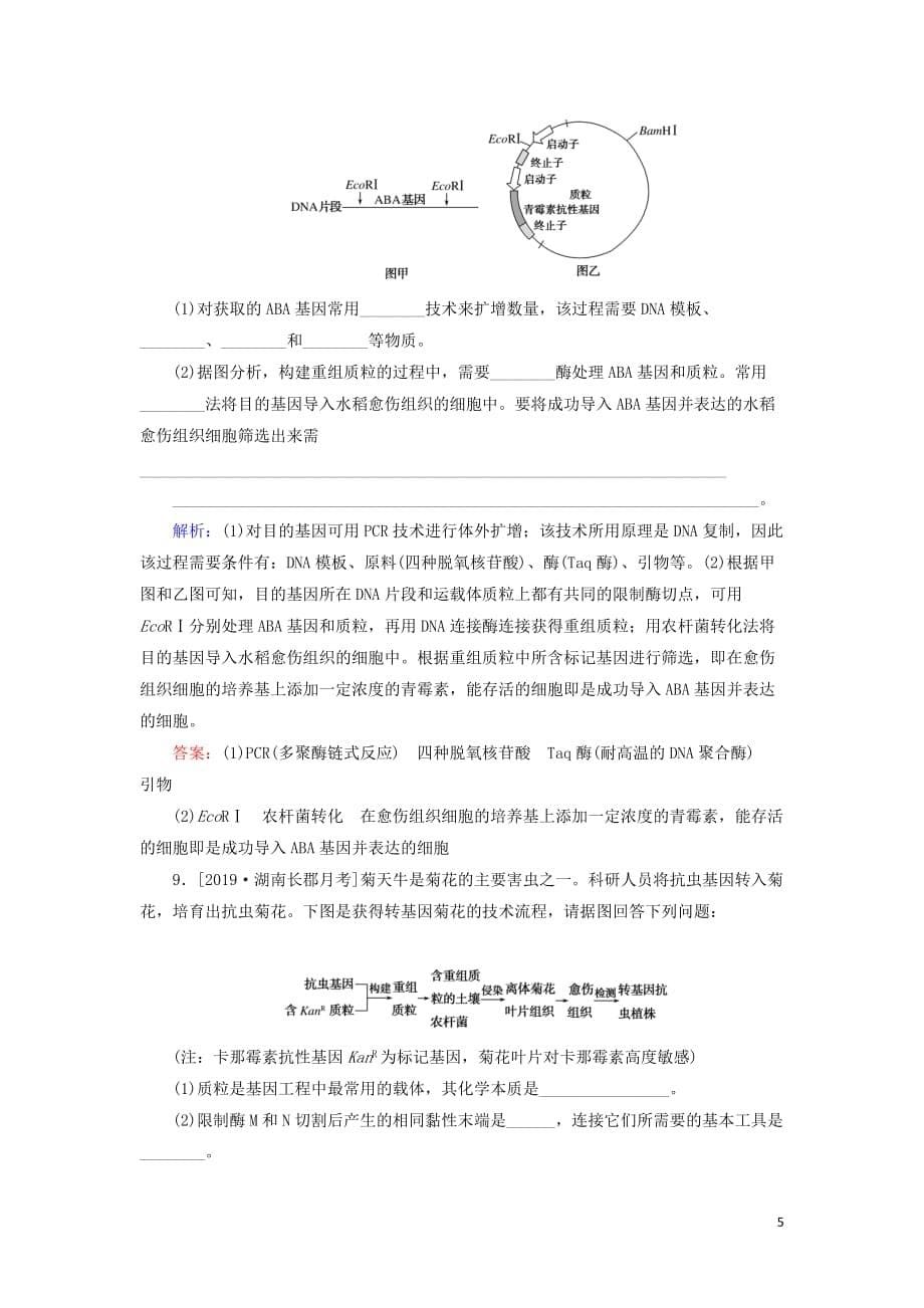 2020版高考生物新金典大一轮复习课后定时检测案41 基因工程（含解析）新人教版_第5页