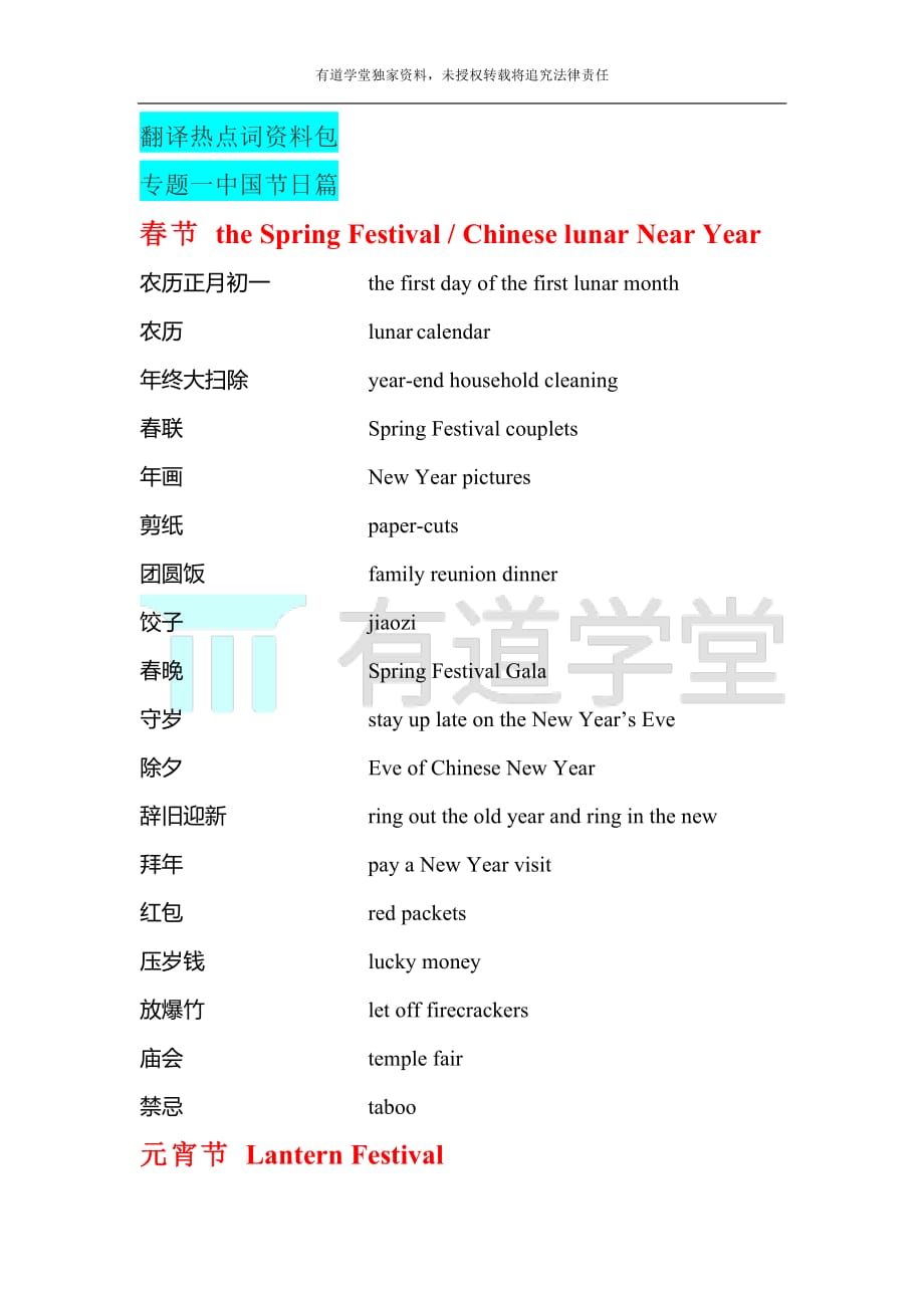 六大主题翻译热点词资料包之中国节日篇_第1页