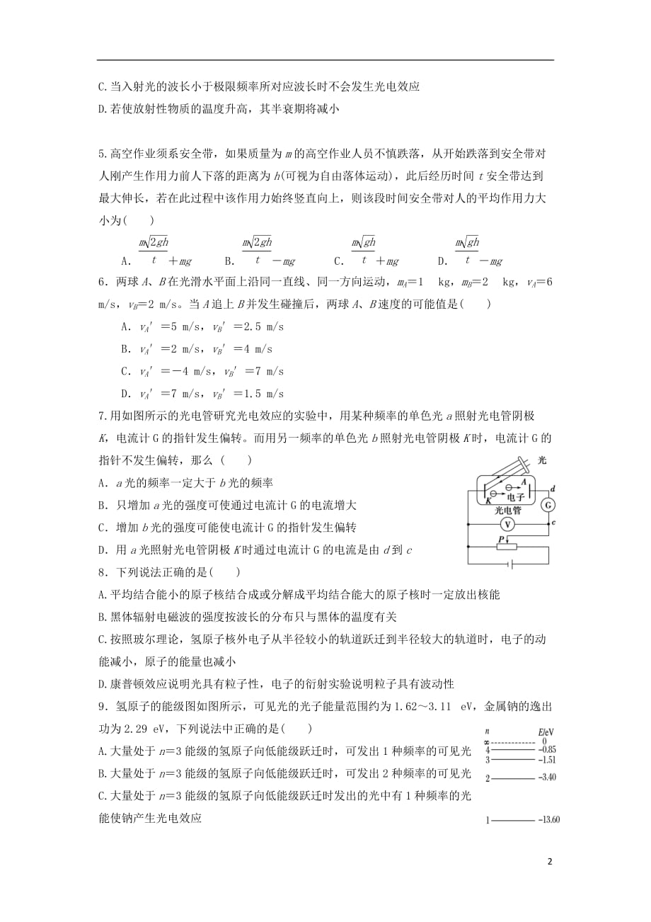 吉林省吉林市第五十五中学2018_2019学年高二物理下学期期末考试试题_第2页