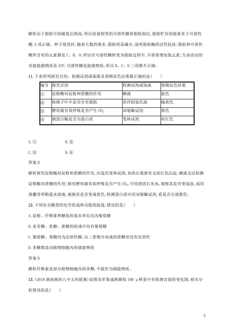 2020版高考生物一轮复习课时规范练2 糖类、脂质的种类和功能（含解析）苏教版_第5页