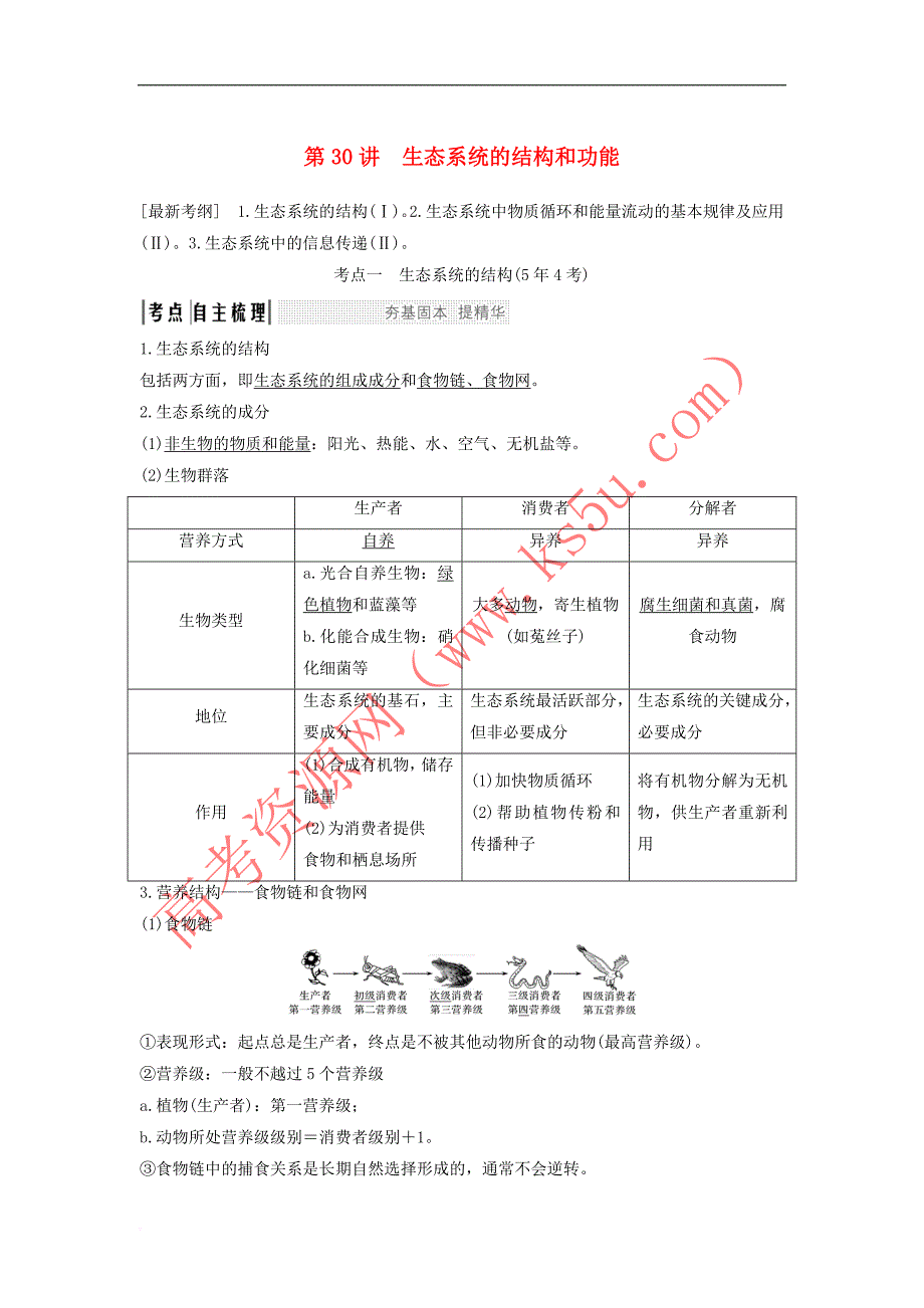 2019版高考生物大一轮复习第十单元 生物群体的稳态与调节 第30讲 生态系统的结构和功能学案 中图版必修3_第1页