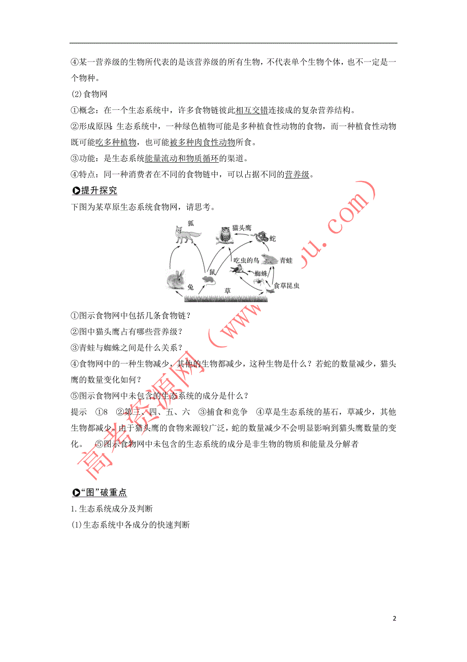 2019版高考生物大一轮复习第十单元 生物群体的稳态与调节 第30讲 生态系统的结构和功能学案 中图版必修3_第2页