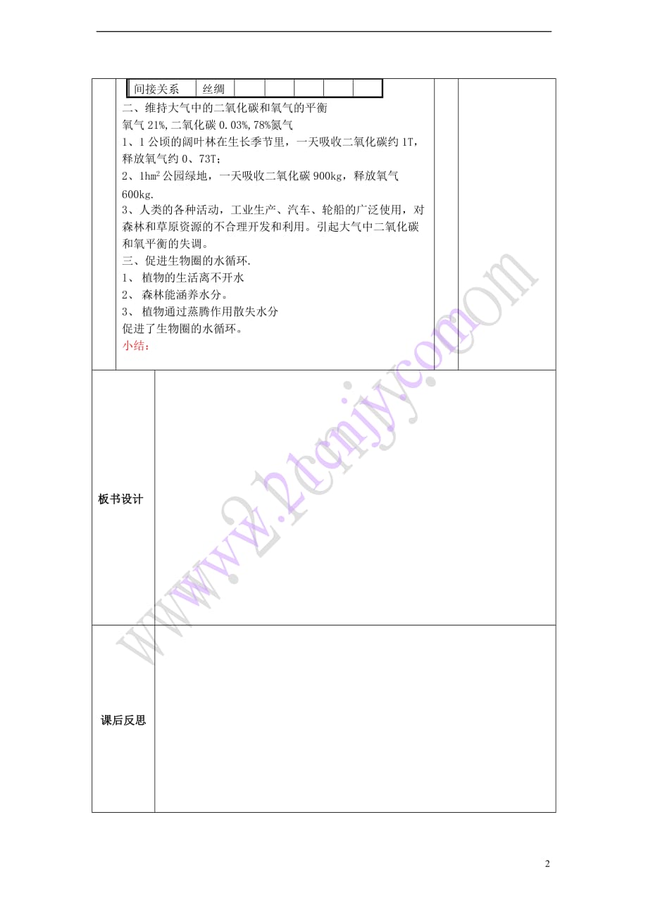 七年级生物上册 3.7.1 绿色植物在生物圈中的作用教案 （新版）北师大版_第2页