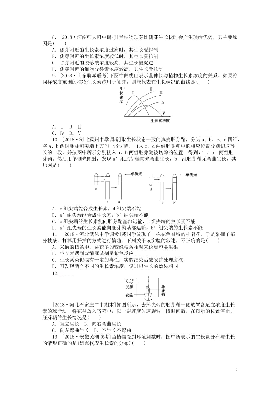 2019高考生物二轮复习考点狂练22 植物的激素调节_第2页