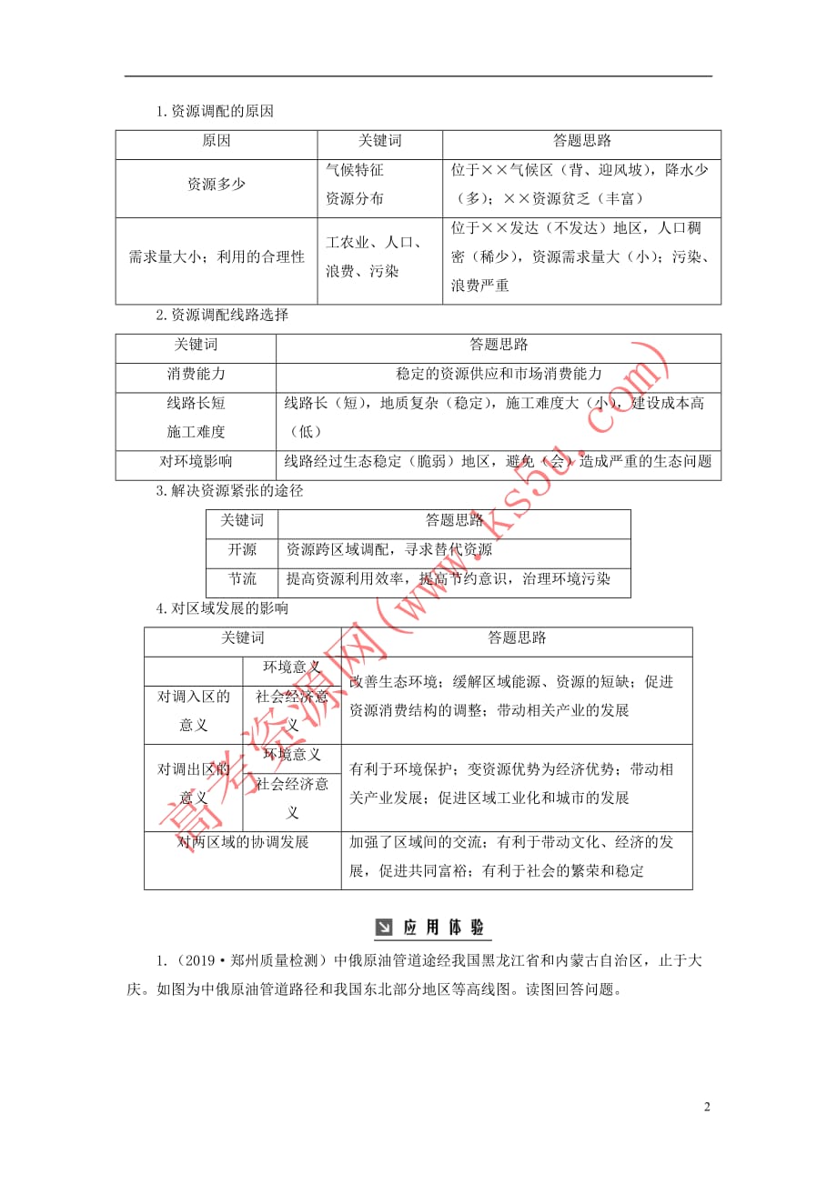 2020版高考地理大一轮复习第三部分 第二章 区域可持续发展 答题模板系列（七）资源跨区域调配类（含解析）新人教版_第2页