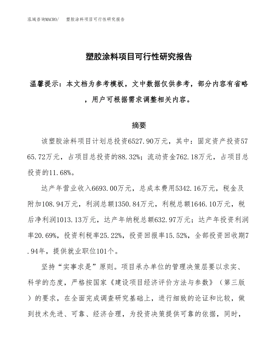 塑胶涂料项目可行性研究报告范本大纲.docx_第1页