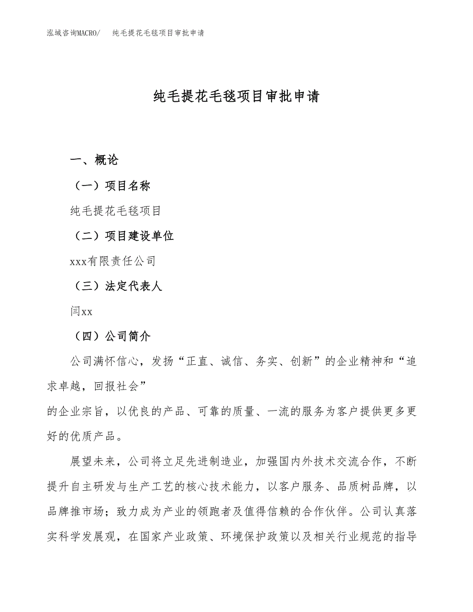 纯毛提花毛毯项目审批申请（总投资3000万元）.docx_第1页