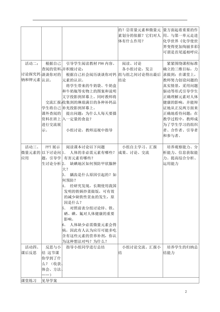 人教初中化学九下《12课题2化学元素与人体健康》word教案 (14)_第2页