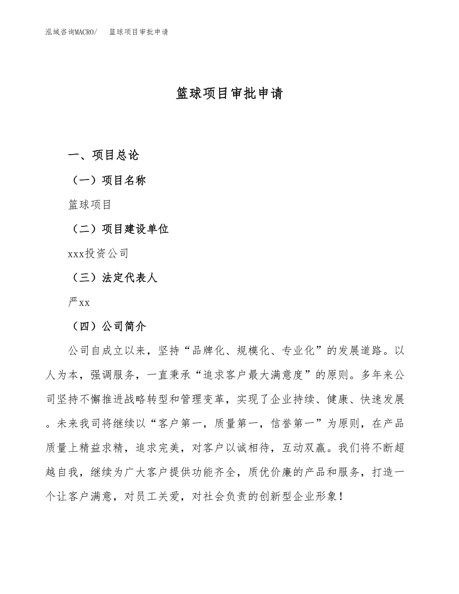 篮球项目审批申请（总投资17000万元）.docx_第1页