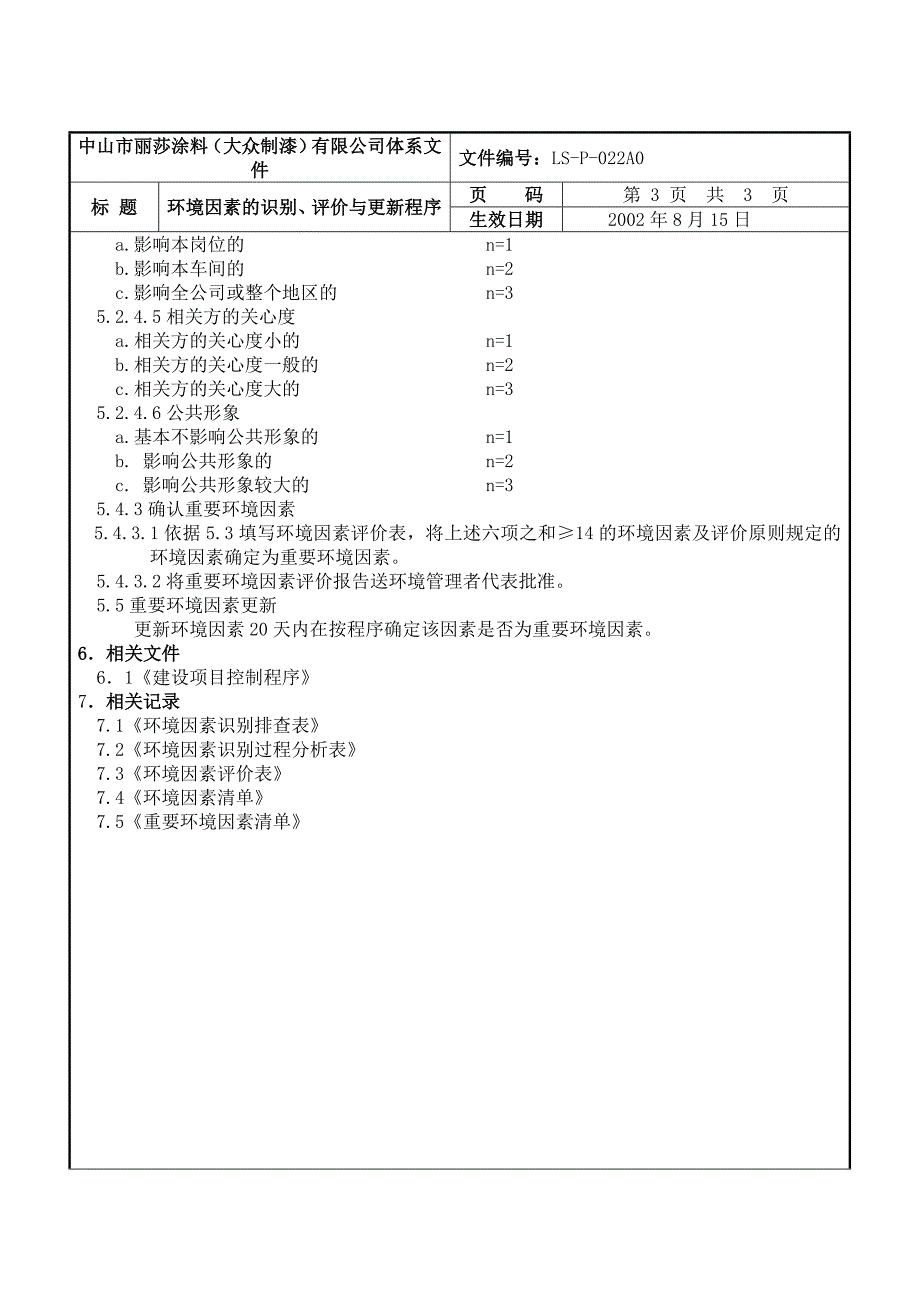 2019年涂料公司环境因素识别评价与更新程序.精品_第4页