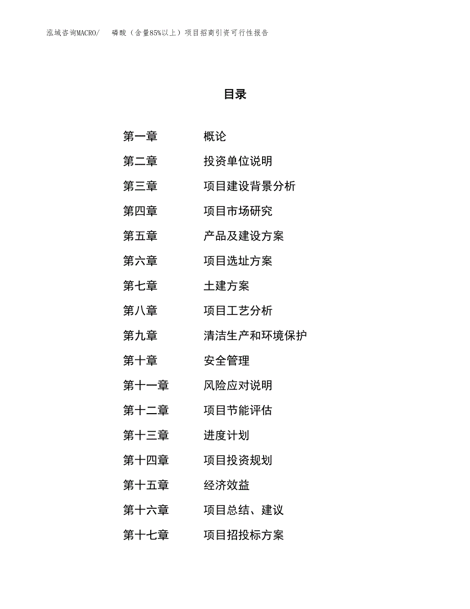 磷酸（含量85%以上）项目招商引资可行性报告.docx_第1页