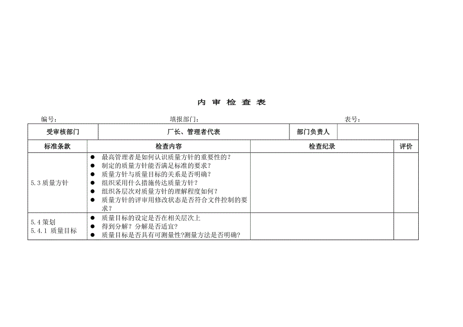 2019年质量管理体系内审检查表集_第2页