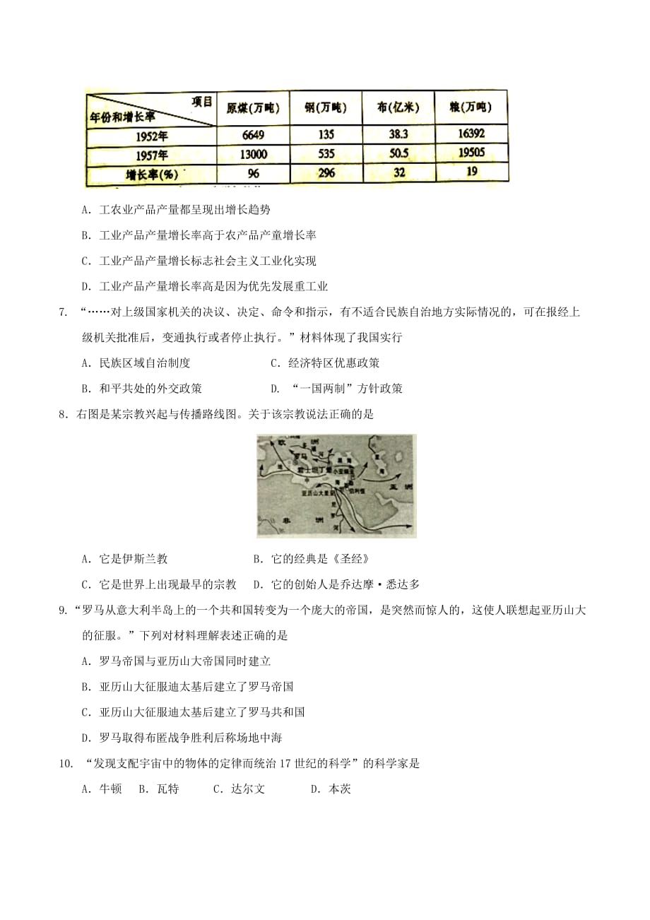 江西省2017年中考历史试题（精校word,含答案）_第2页