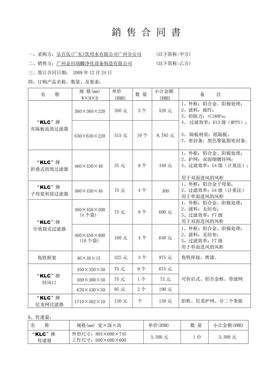 2019年乐百氏-銷售合同书_第1页