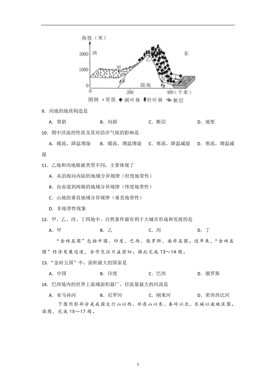 2017-2018年河南省高二下学期6月期末复习地理试题（Word版）.doc_第3页