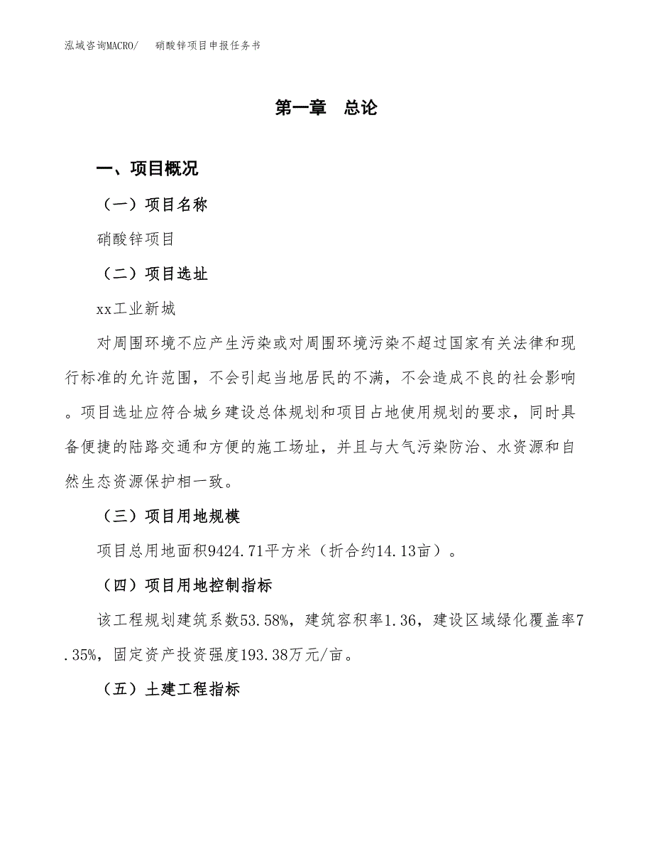 硝酸锌项目申报任务书.docx_第1页