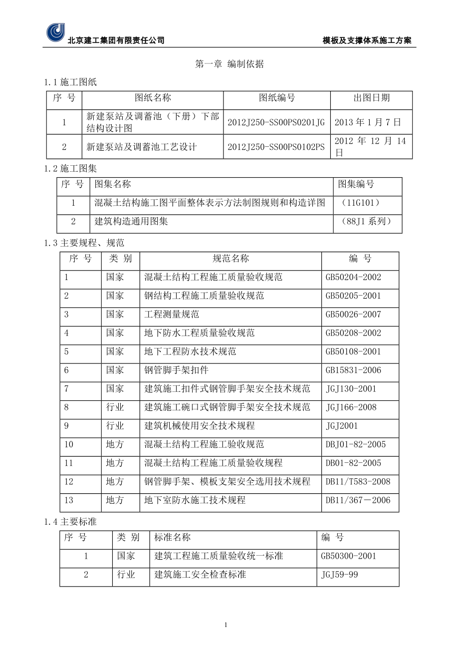 明挖结构模板及支撑体系项目施工方案_第1页