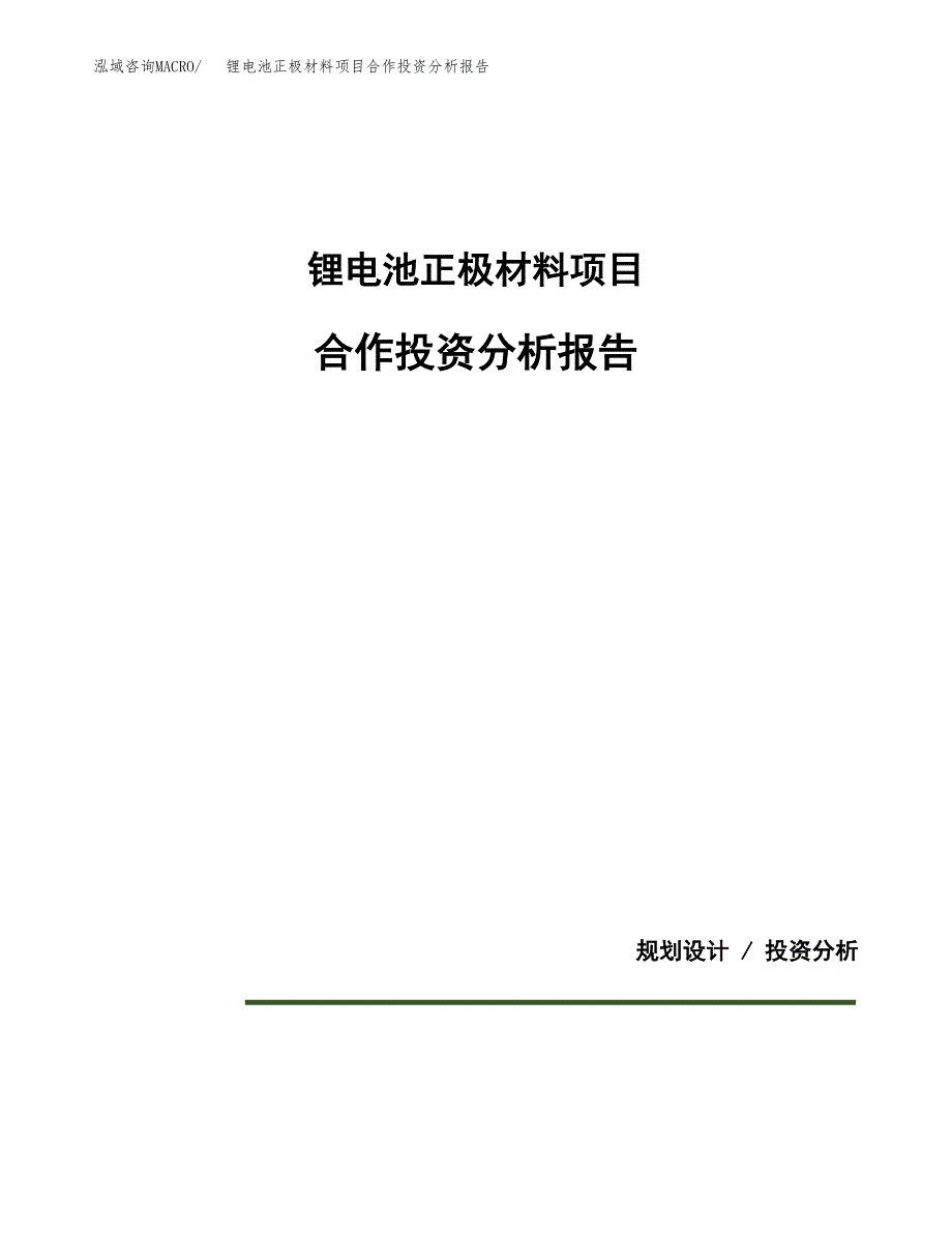 锂电池正极材料项目合作投资分析报告(范本) (2).docx_第1页