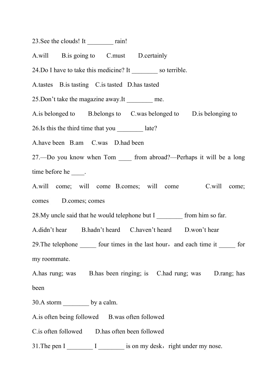 英语时态语态综合练习60_第4页