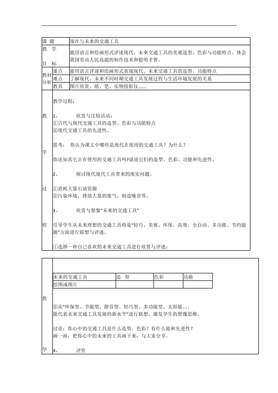 三年级下美术教案现在与未来的交通工具岭南版_第1页