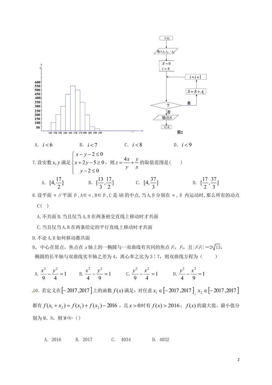 2018年福建省莆田第九中学高三下学期第一次月考数学（文）试题（pdf版).pdf_第2页